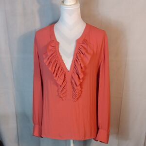 Grace Women's Ruffled V-Neck Top - Coral